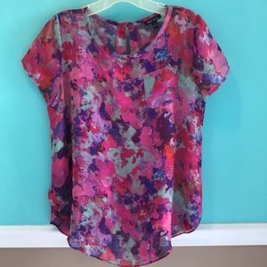 Ladies 2-pc polyester floral top/pink liner, S/M